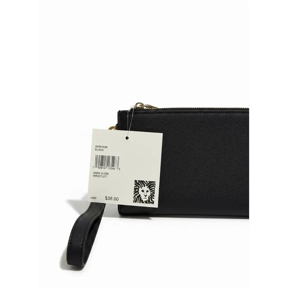 Anne Klein Black Bifold Wristlet With Bridge-Clip Closure Wallet Gold Hardware
